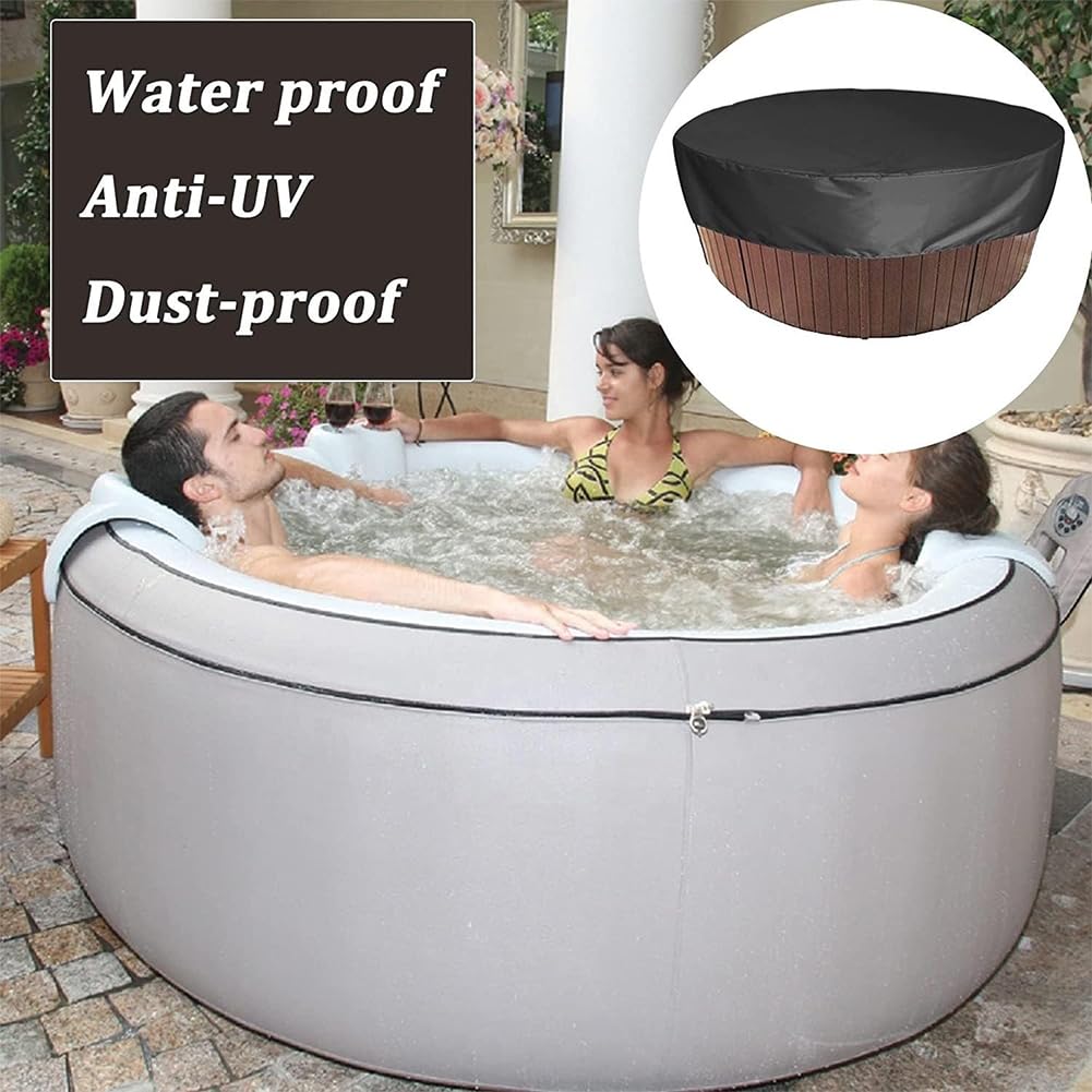 Bache Spa Gonflable Ronde, Couverture Piscine Hivernage Hors Sol, Salon de Jardin Imperméable 215x70cm Black