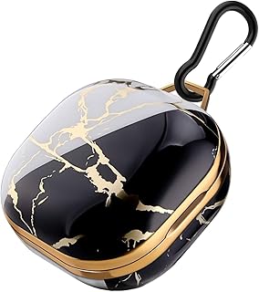 علبة شحن صلبة من البولي كربونات بتصميم رخامي مع تصميمات مطبوعة متوافق مع سماعات سامسونج جالاكسي بادز من المعز - أسود/أبيض رخامي