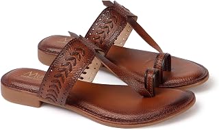 Mayuri Collection Women's Kolhapuri Chappal Flats | Two-Tone Leatherette Ethnic Sandals with Toe Ring | Comfortable Handcr... Price In India