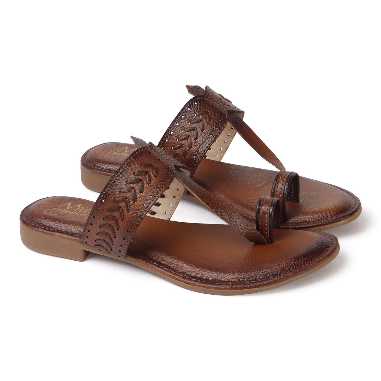 mayuri collection Women's Kolhapuri Chappal Flats | Two-Tone Leatherette Ethnic Sandals with Toe Ring | Comfortable Handcrafted Traditional Slip-On Slippers for Ladies-picture-38