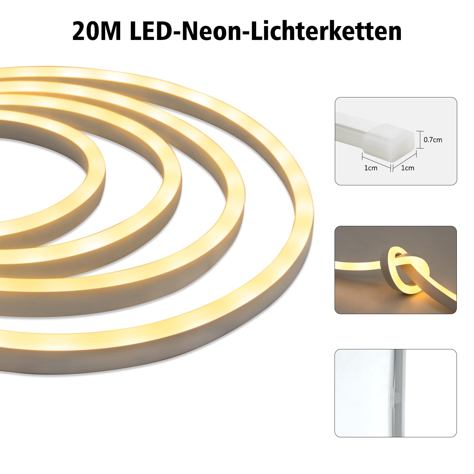 CCILAND 20M Neon LED Streifen, Neon Seillichter 24V Dimmbar | Timer, Dimmbar, IP67 Wasserdicht, Silikon Flexibel, 24V, DIY-freundlich, für Heim Küche Innen Außen Dekoration