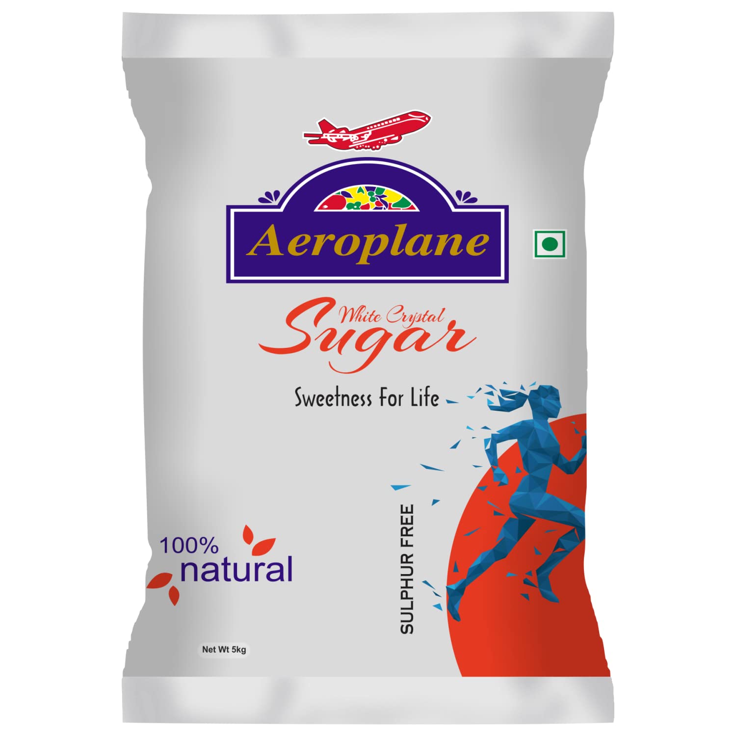 Aeroplane Sulphurless sugar, 10 Kg White Crystal Sugar Healthy Choice With Rich Taste & Fine Texture (Pack of 2, 5Kg Each)