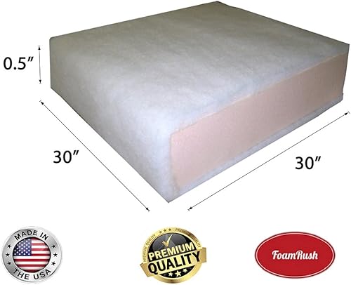 Vista 2 de FoamRush Cojín de asiento de espuma de 0.5" x 30" x 30" con acolchado/Dacron (Reemplazo de cojín de asiento) Fabricado en EE.UU