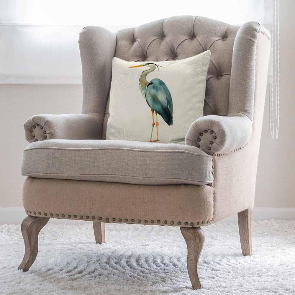 Moslion Heron Pillow,Home Decorative Throw Pillow Cover Watercolor Blue Heron Cotton Linen Cushion for Couch/Sofa/Bedroom/Livingroom/Kitchen/Car 18 x 18 inch Square Pillow case - Image 4
