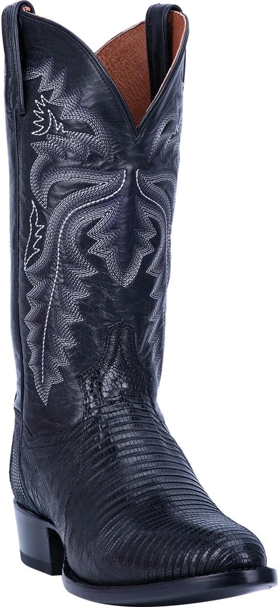 Dan Post Mens Winston Lizard Embroidered Round Toe Pull On Dress Boots Mid Calf - Black