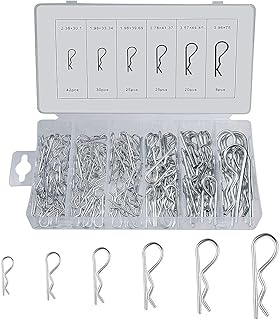 150 Pieces R Clip, Split Cotter Pin, Cotter Pin Set, Spring Split Pins, Hitch Pin Assortment Kit, 6 Sizes Carbon Steel Hitch Pin Clip, for Tow Tractor, Light Truck, Lawn Mower, Small Engines