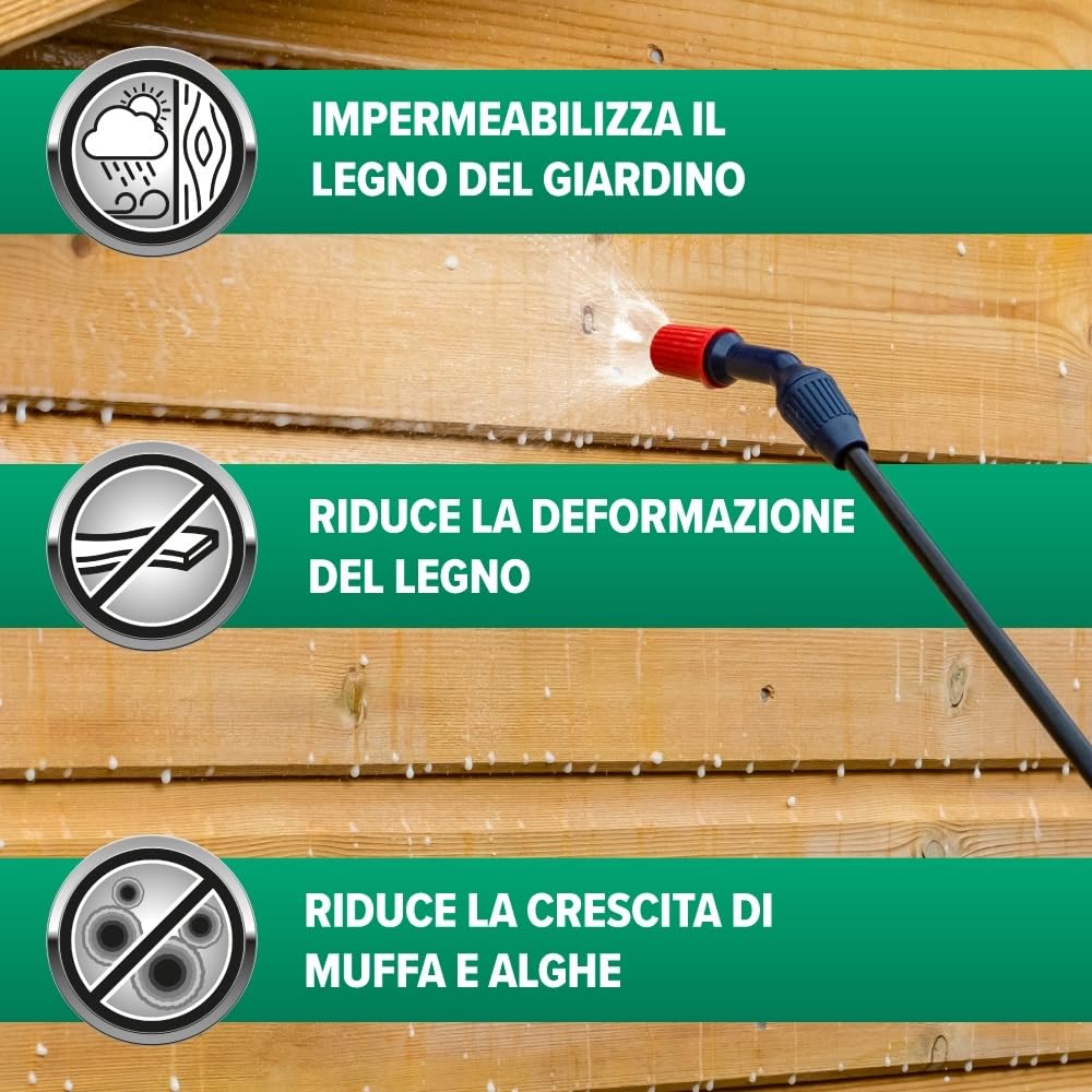 Roxil Impregnazione del legno 2 x 5 l e spruzzatore a pressione – fino a 10 anni di protezione dalle intemperie e idrofobiatura per legno tenero e legno duro invecchiato – Adatto per mobili in legno