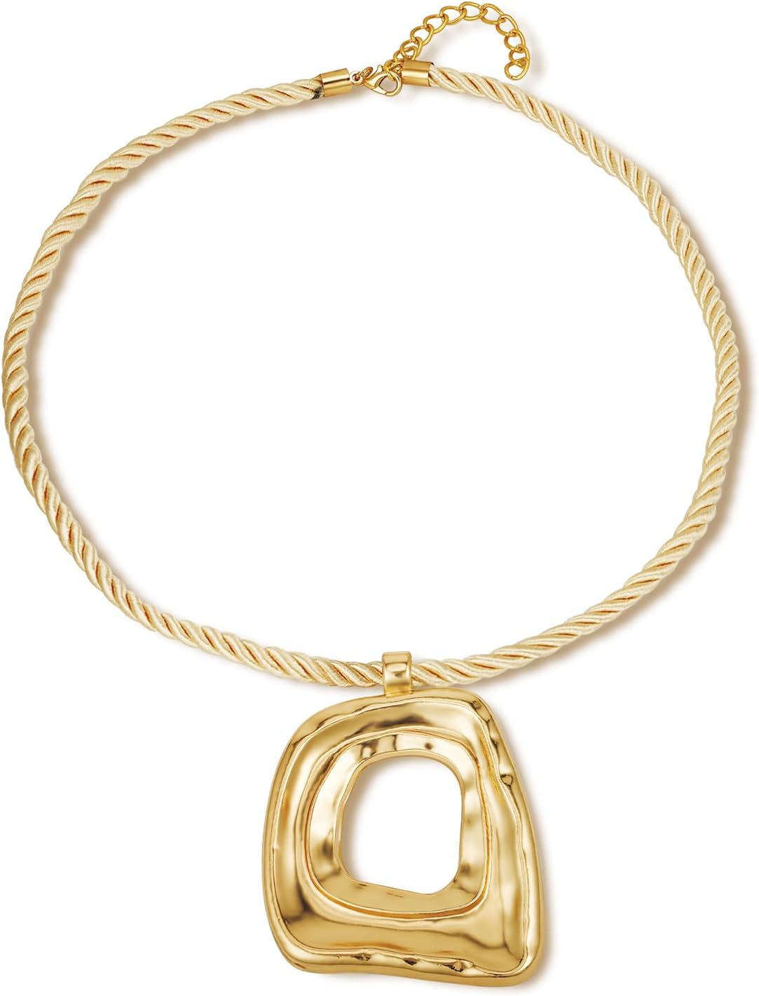 Chunky Gold Statement Necklaces Large Pendant Necklace Big Square Pendant Chunky Statement Jewelry Women 14K Gold Plated Black Rope