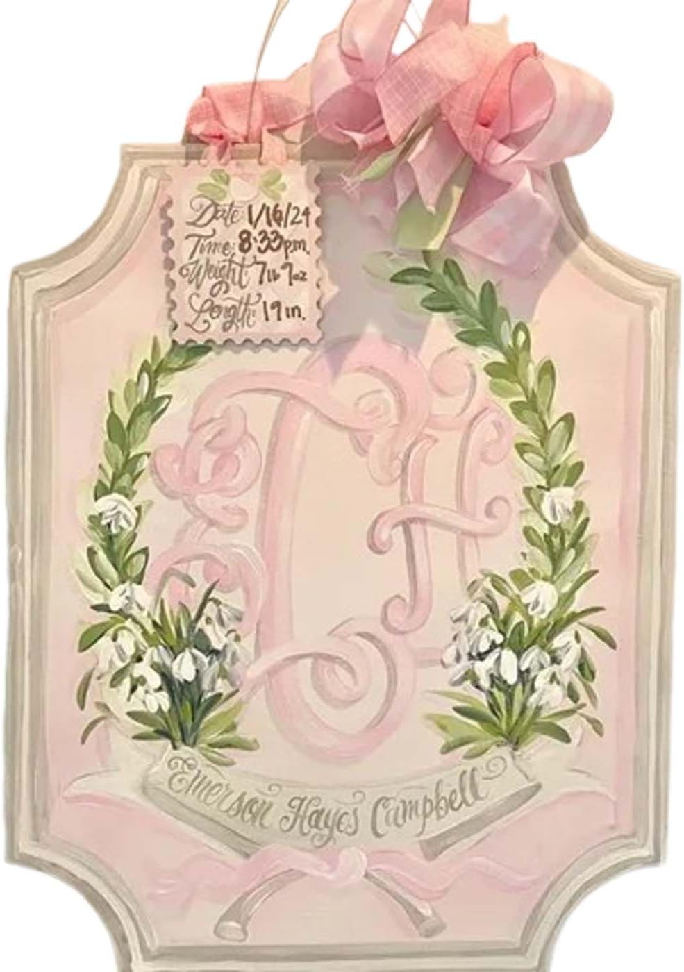 Personalized Baby Girl Nursery Door Hanger, Custom Adorable Pink/Blue Door Sign, Baby Birth Announcement Plaque, Hospital Doors and Nursery Decor, Gift for Newborn Parents