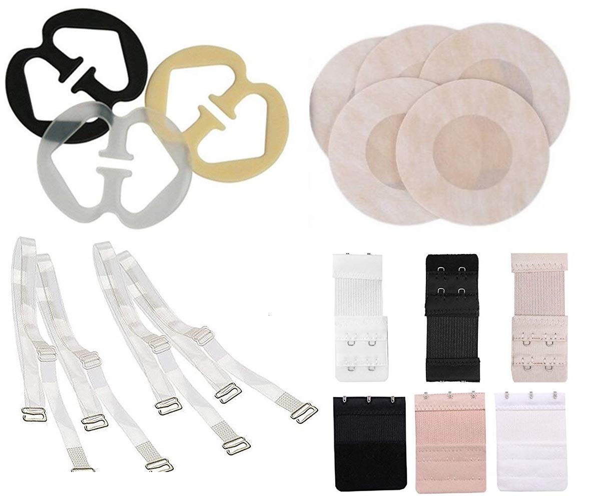 Lingerie Accessories For Women Pack Includes Bra Strap Convertor Clip, Nipple Stickers,Transparent Straps, Bra Hook Extender-2-Hook & 3- Hook-image-47