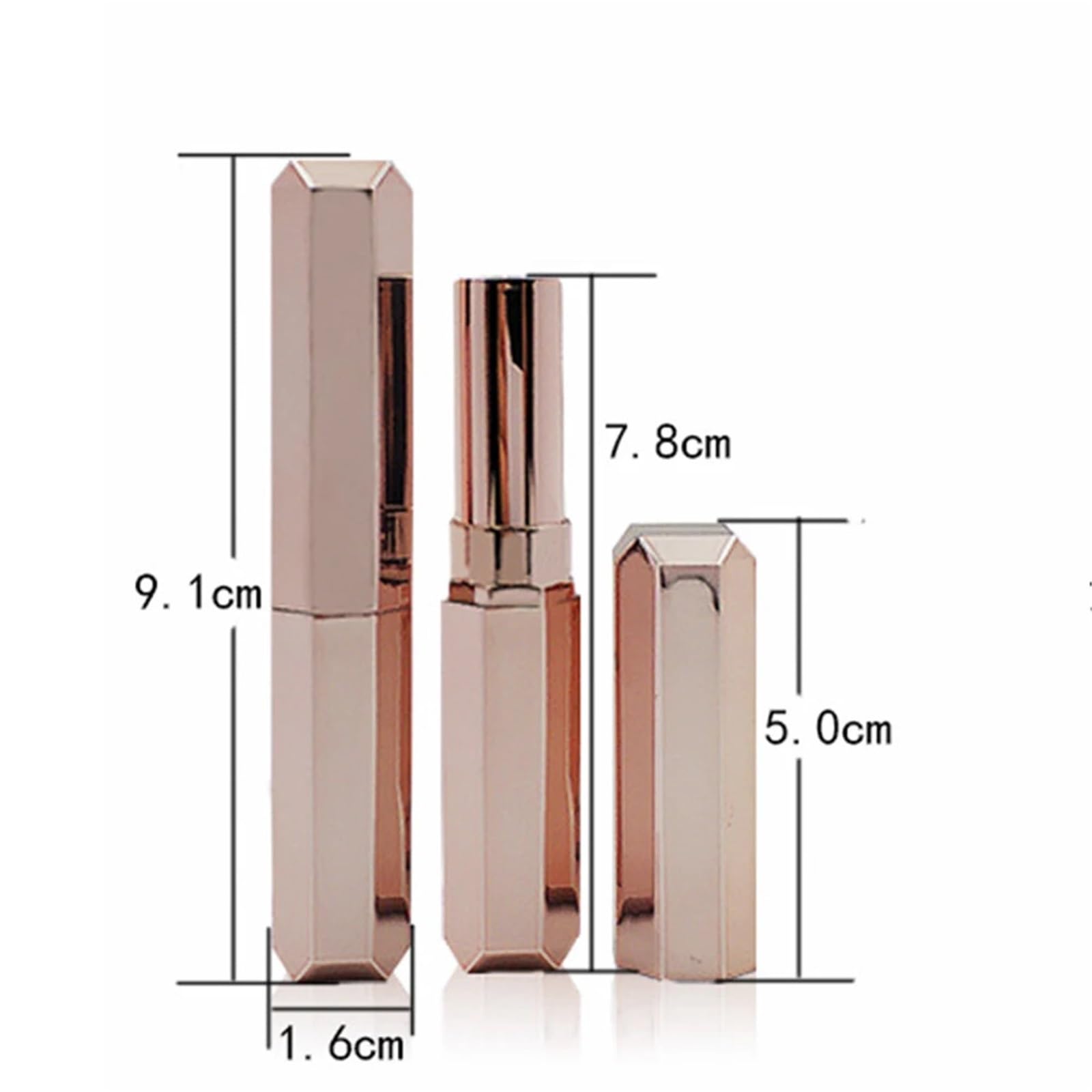 Tubi vuoti per rossetto, 10 pezzi, ottagonali, diamantati, vuoti, materiale da imballaggio, per rossetto fai da te (oro rosa brillante, 10 pezzi)