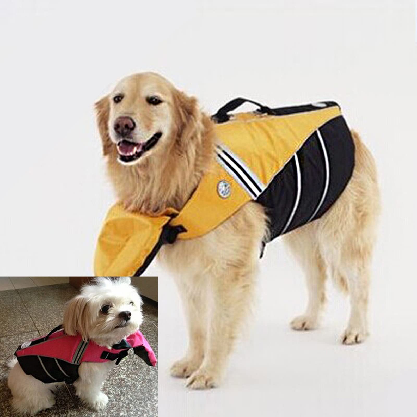 Gilet de Sauvetage pour Chien de Compagnie vêtements de sécurité Gilet de Sauvetage vêtements de Natation Maillots de Bain d'été pour Petit Grand Chien,Rose,XL