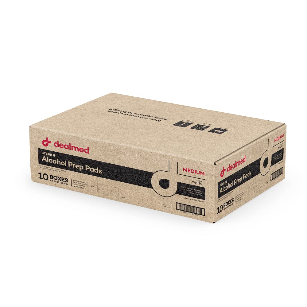 Dealmed Alcohol Prep Pads – 3000 Count Medium Latex-Free Gamma Sterilized Antiseptic Wipes, Wound Care Products for First Aid Kits, Home, and Medical