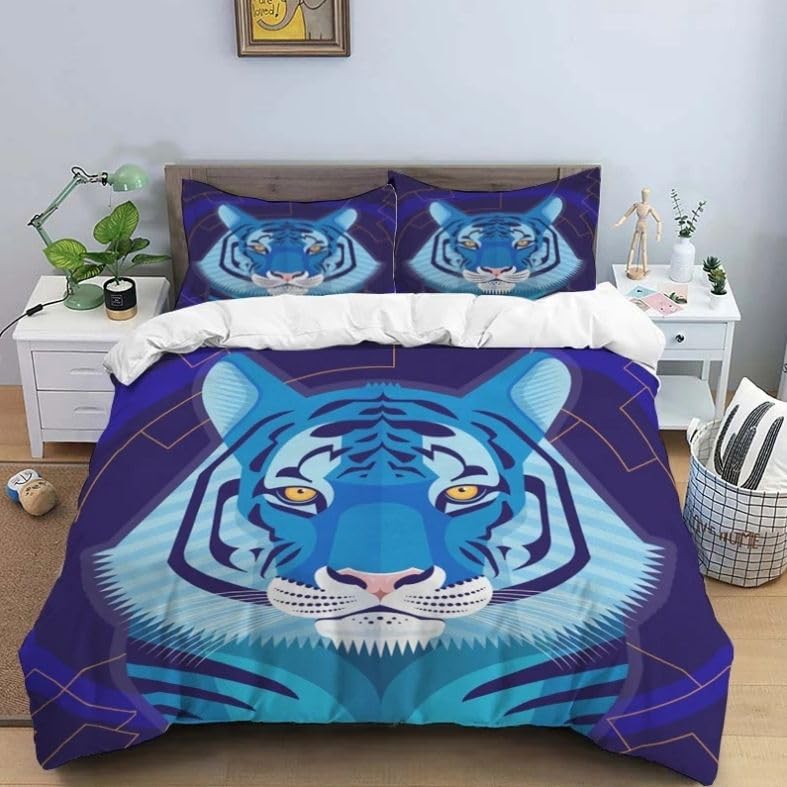 Funda nórdica para cama 90 de tigre morado en microfibra suave de 155x220 cm con almohada