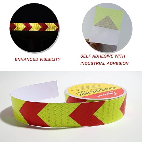 Vista 7 de Cinta reflectante impermeable, rojo y amarillo de 2 pulgadas x 30 pies, cinta de seguridad adhesiva de alta visibilidad, cintas reflectoras de 2