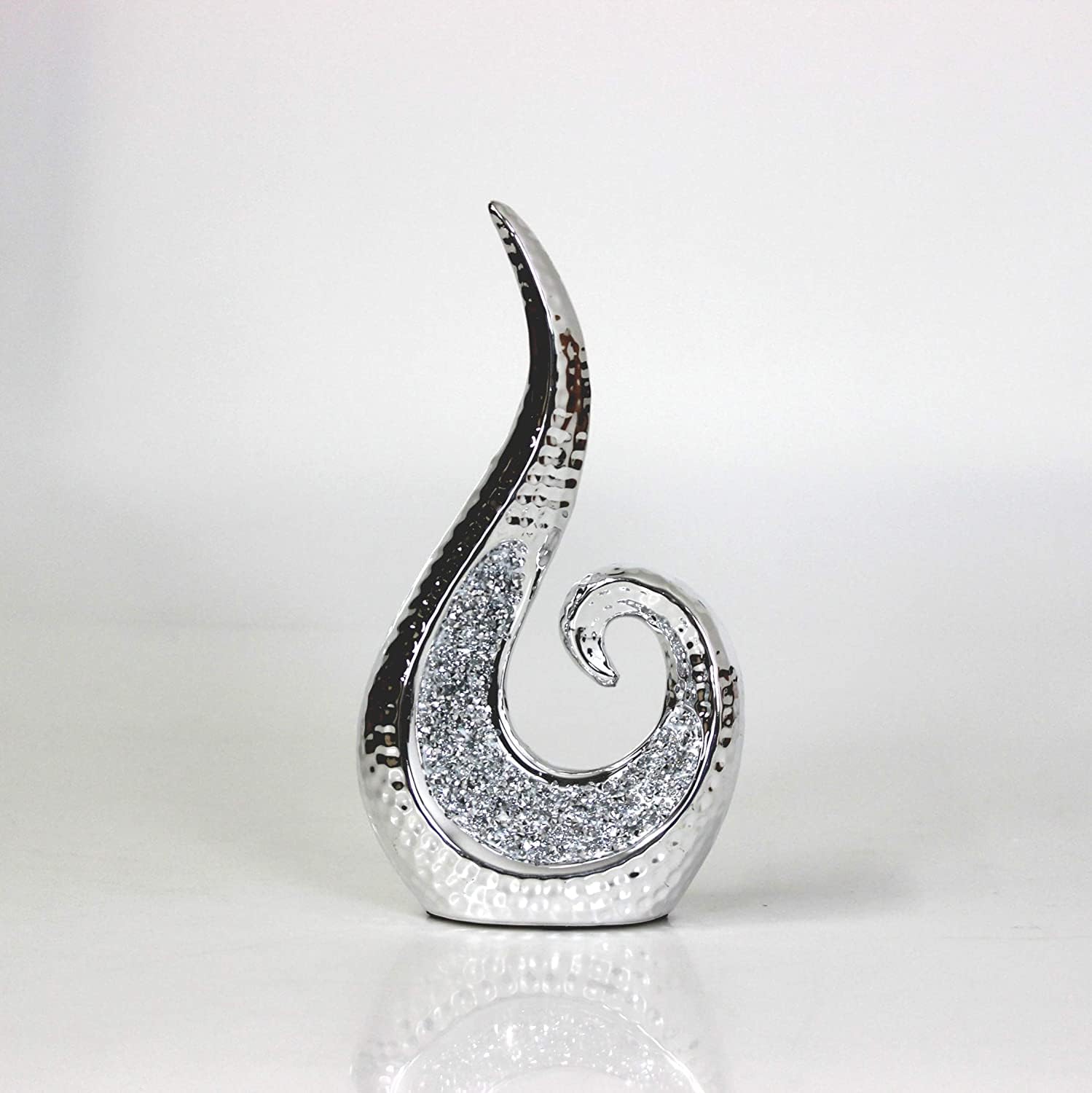Deenz Silver Resin Crushed Jewel Diamond Stylish Swirl Textured Diamonte Bling Decorative Sculpture Ornament Gift