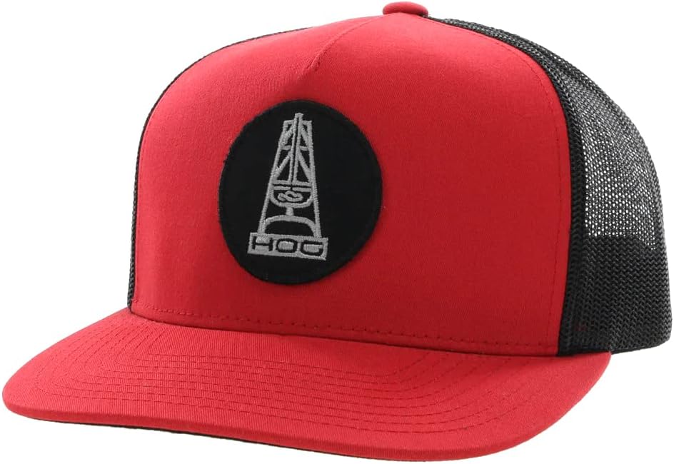 HOOEY Oil Gear (HOG) Adjustable Snapback Mesh Trucker Back Hat, Red/Black, 0-8, Red/Black, 0-8