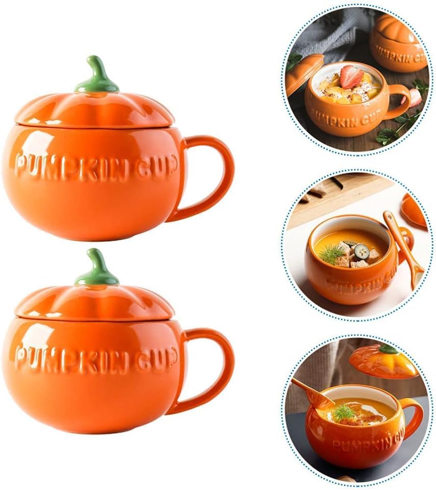 Miniatura 9 de Luxshiny Tazón de sopa de cerámica con forma de calabaza de porcelana, plato de postre de azúcar con tapa, vajilla de cerámica para Halloween