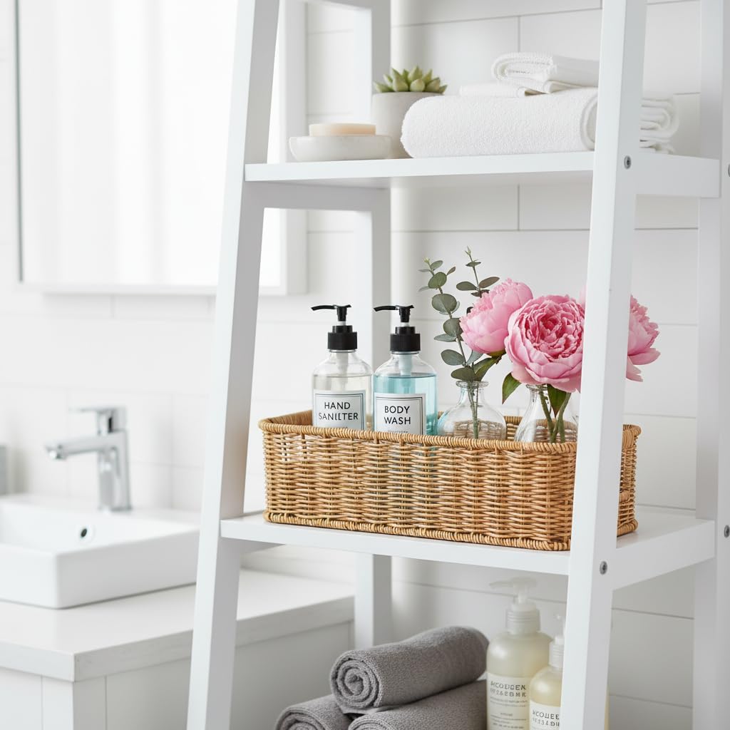 Toilet Paper Storage Basket, Small Wicker Shelf Basket Rectangle Pantry Baskets for Storage Organizer, Cute Baskets for Bathroom Bedroom Kitchen Shelves Decor (Beige)