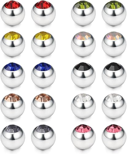 Ruifan - 60-80 unidades, bolas de repuesto de acero quirúrgico 316L, joyería corporal, piercing, 16G 14G, producto unisex, para roscar en barra