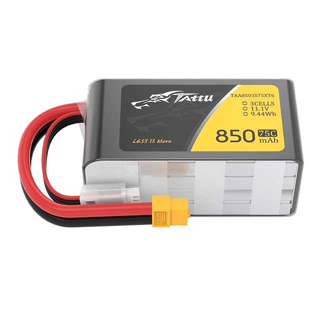 Tattu 3S Lipo 850mAh Batería 11.1V 75C Batería RC con XT60 Conector para FPV Racing UAV dron cuadricóptero…