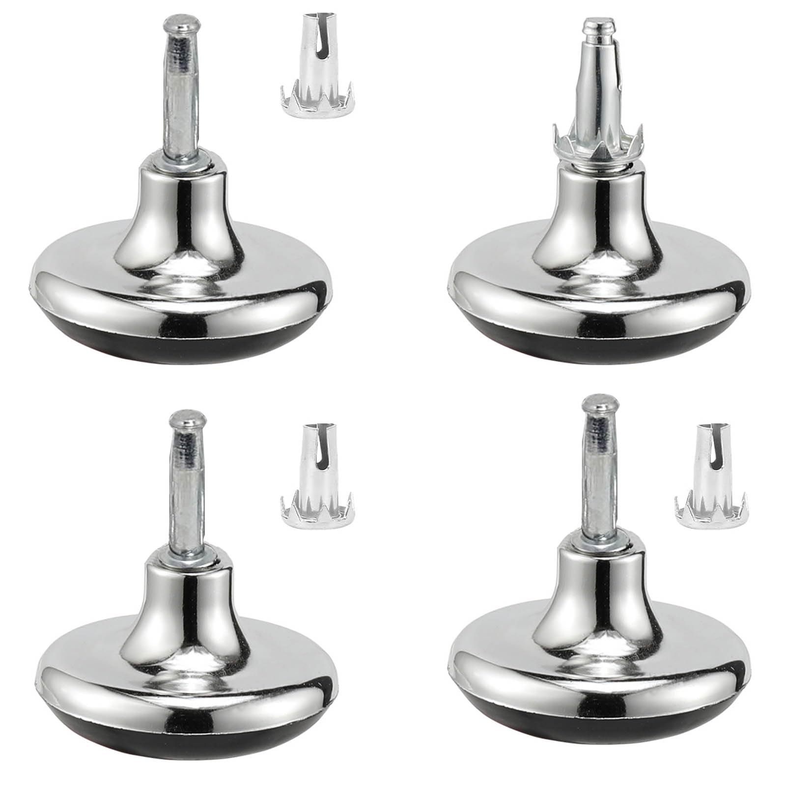 SVUPUE Chrome Furniture Feet for Beds, 4pcs Chrome Feet Leg Castors Gliders, Mushroom Shape Castors, Furniture Legs Bed Castors Gliders with Metal Inserts, Furniture & Bed Foot Fittings Fixings