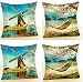 SCVBLJS Fundas De Cojines De Molino De Viento Juego De 4 Fundas De Almohada Cuadradas De Lino Decoración para El Hogar para Sofá Dormitorio De Coche 45 X 45 Cm