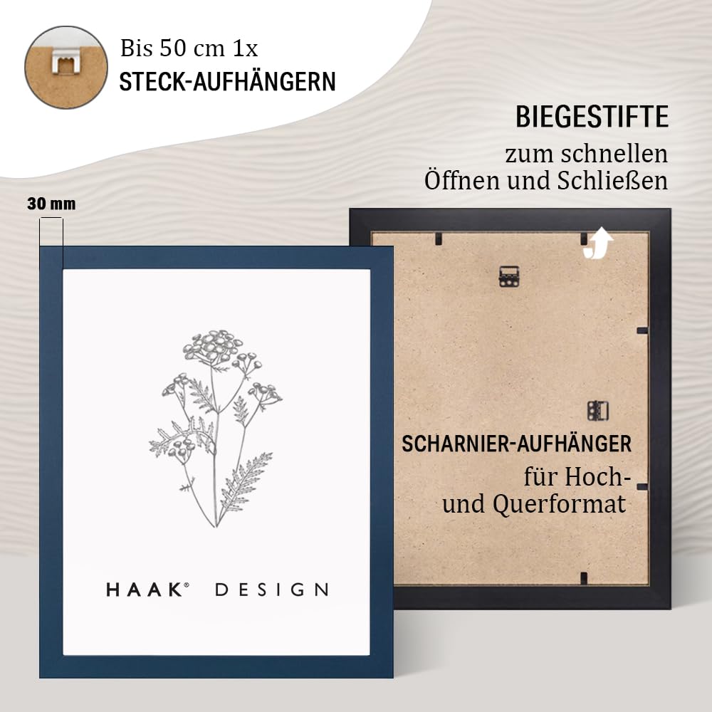 Haak Bilderrahmen modern stabil Miko Dunkelblau 80 X 121 cm Rahmen für Bilder Urkunden Poster Puzzle Pastell Farben