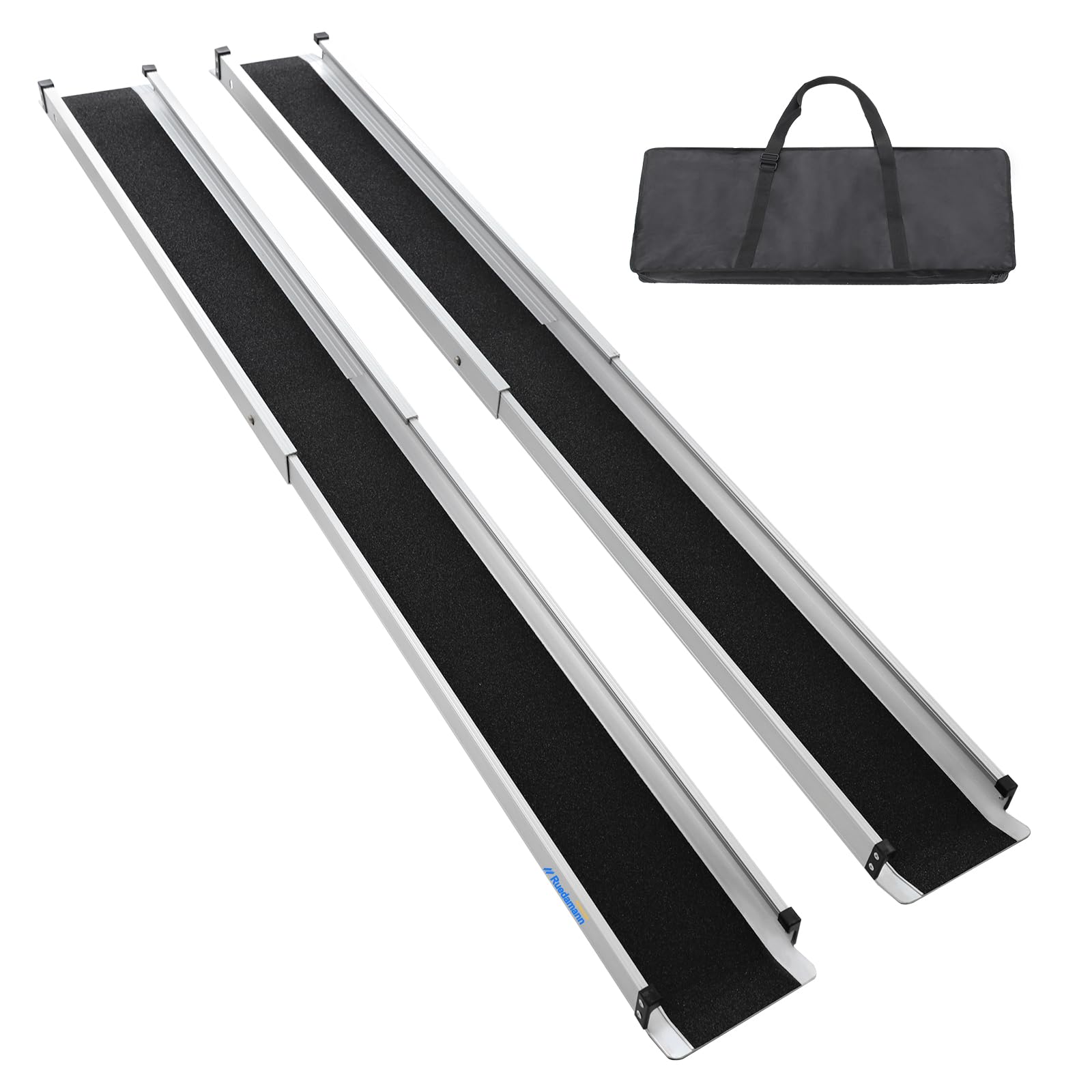 Ruedamann 7FT Telescoping Wheelchair Ramp, Usable Width 6.1", 600Lbs Capacity, Adjustable Wheelchair Ramp, Aluminum Non-Skid Ramps for Home, Steps, Stairs, Doorways, Portable Handicap Ramp, 2 Packs