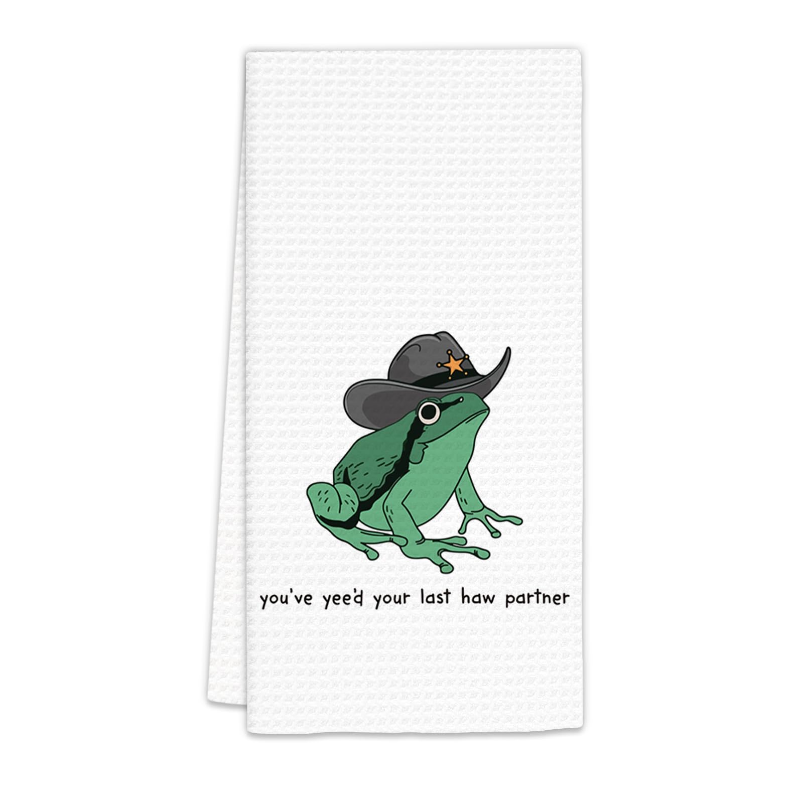 FIicy Funny Frog Gifts Kitchen Towels, Western Cowboy Frog Dish Towels, You've Yee'd Your Last Haw Partner Decorative Hand Towels for Bathroom Kitchen