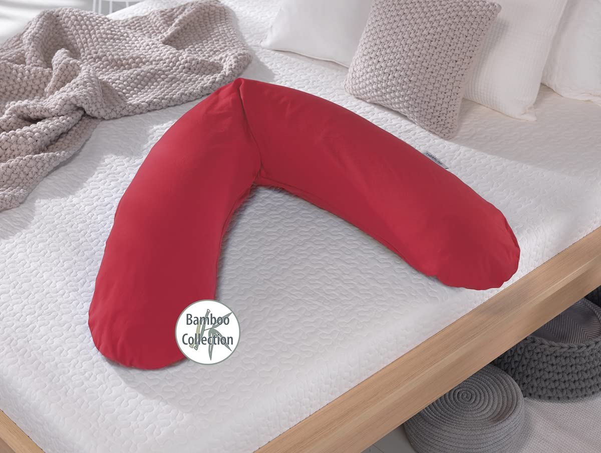 Theraline - Cojín de lactancia y funda de relleno de espelta de bambú, color rojo cereza