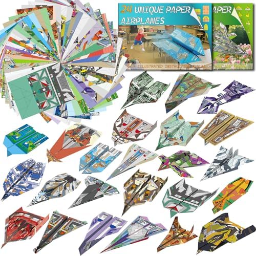 Elfew 48 Sheet Paper Airplane for Kids 6-8, 8-12, Origami Kit, Origami Paper, Craft Paper Gift for Boys and Girls, Art Craft Supplies for Boys Girls, Arts and Crafts for Kids 6-8, Origami Paper Activities
