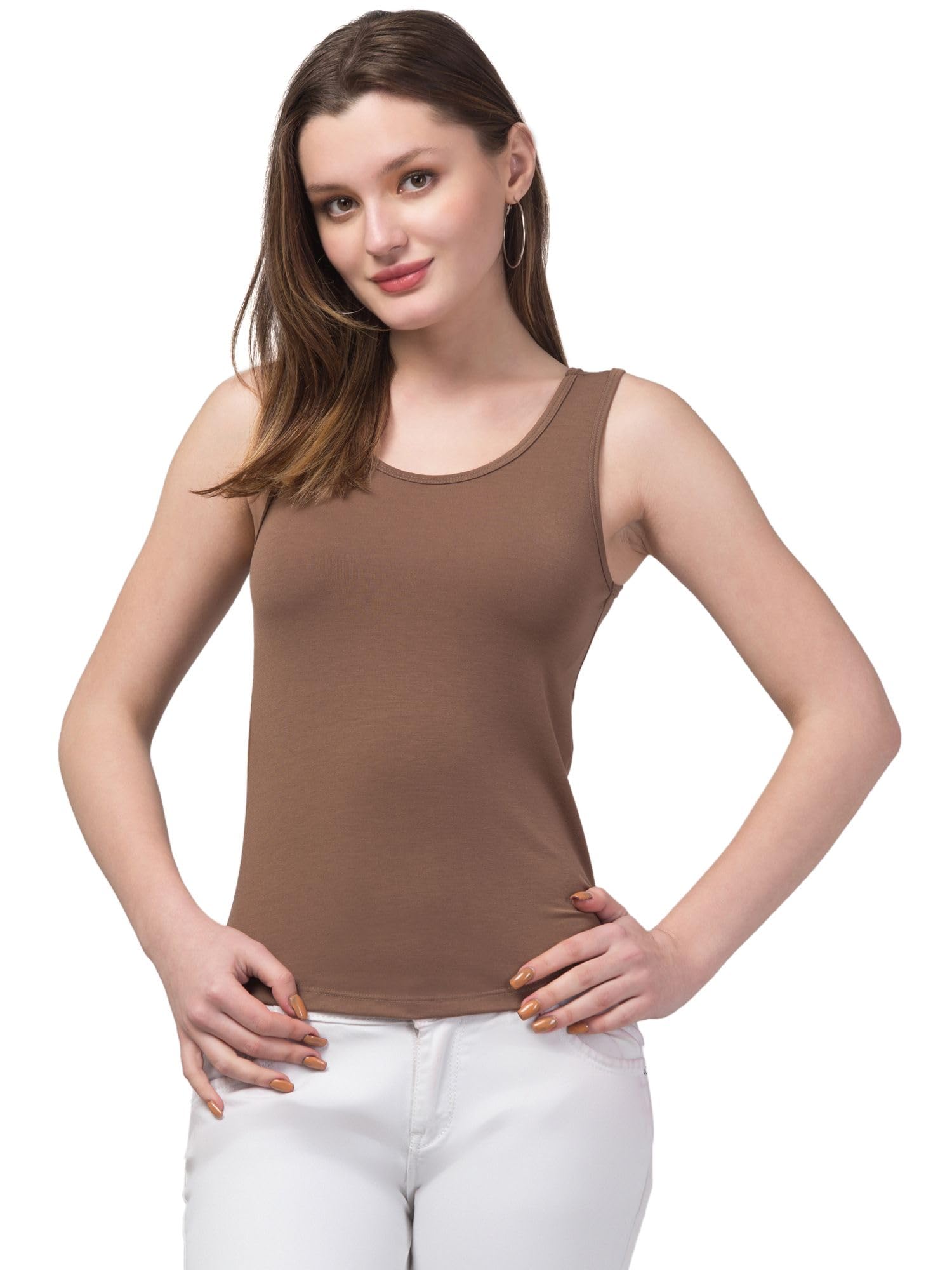 V s Enterprises Women's Cotton Solid Casual Slim Fit U-Neck Sleeveless Tank Top | Vest | Sando for Women