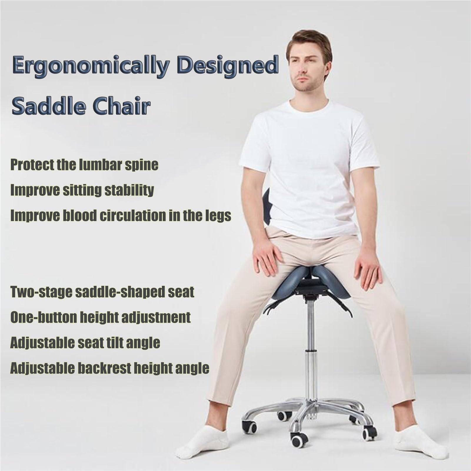 Sgabello a Sella Stile Diviso Sedia con Sedile a Sella Sgabello a Sella ergonomico con Schienale Sedie a Sella Regolabili for Laboratorio Ospedaliero Ufficio Casa(B)