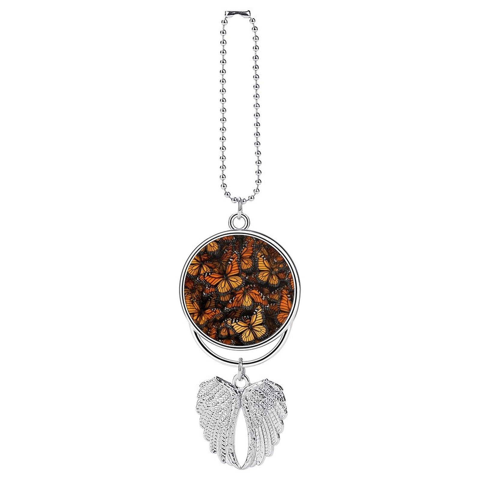 Heaps of Orange Monarch Butterflies Car Pendant Personalized Car Hanging Ornament Auto Rear View Mirror Hanging Decoration Accessories Metal Cars Interior Ornament for Most Cars Truck SUV