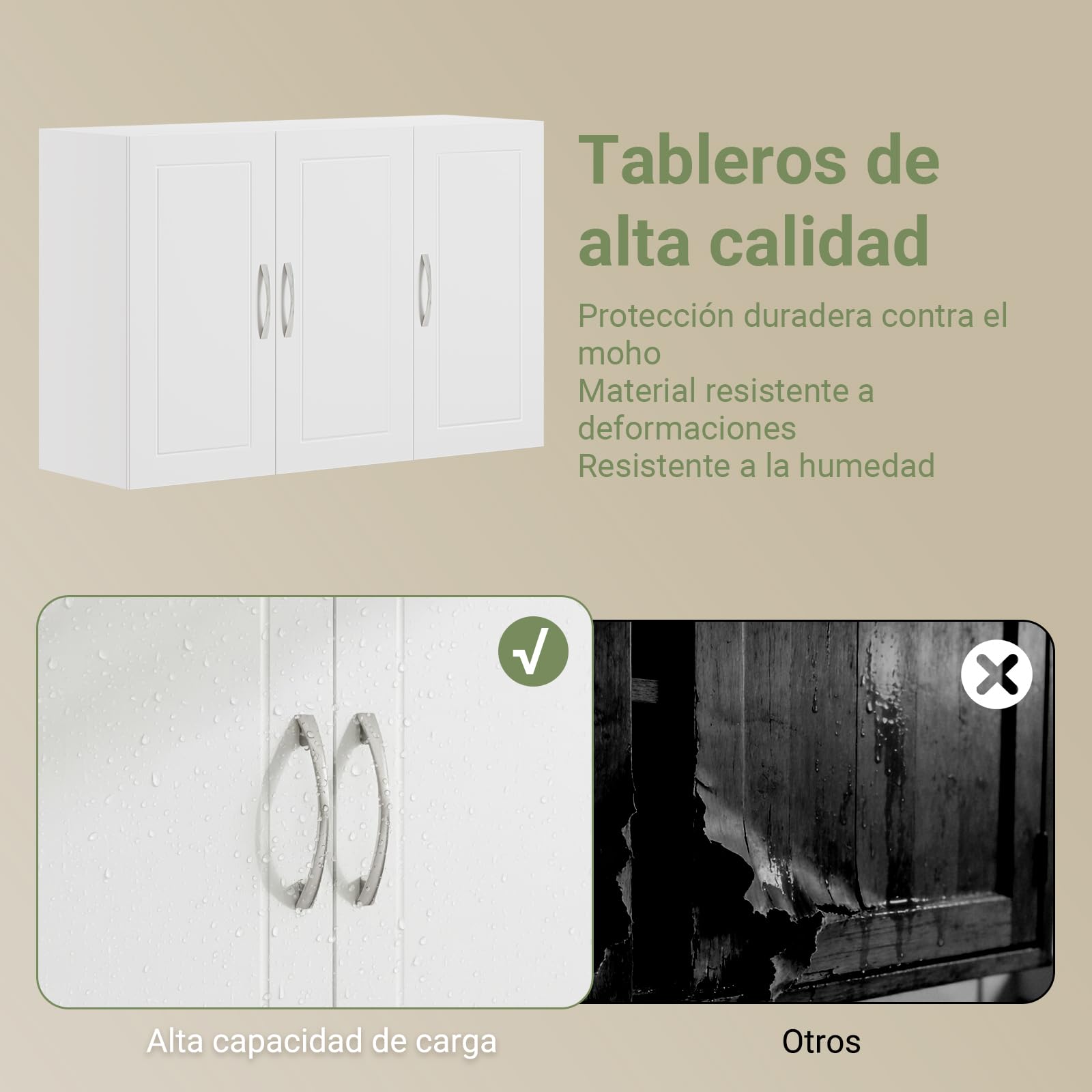 SoBuy Mueble de Cocina Largo de Pared - Armario de Cocina con 3 Puertas Blanco Armario Pared Salvaspazio de Madera 60x30x90 cm con Estante Ajustable Despensero Moderno FRG231-L-W