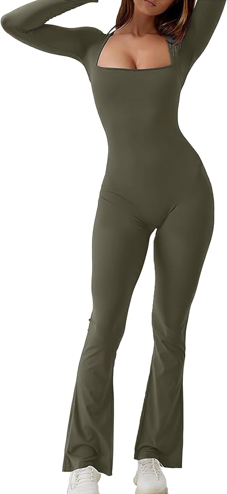 BKEPDY Jumpsuit voor dames, lange mouwen, sexy one piece bodysuit, bodycon top, yoga bodysuit, trainingspak, eenstuks overall, knus, elegant, bodycon, gymkleding, one piece body, Zwart M, One size