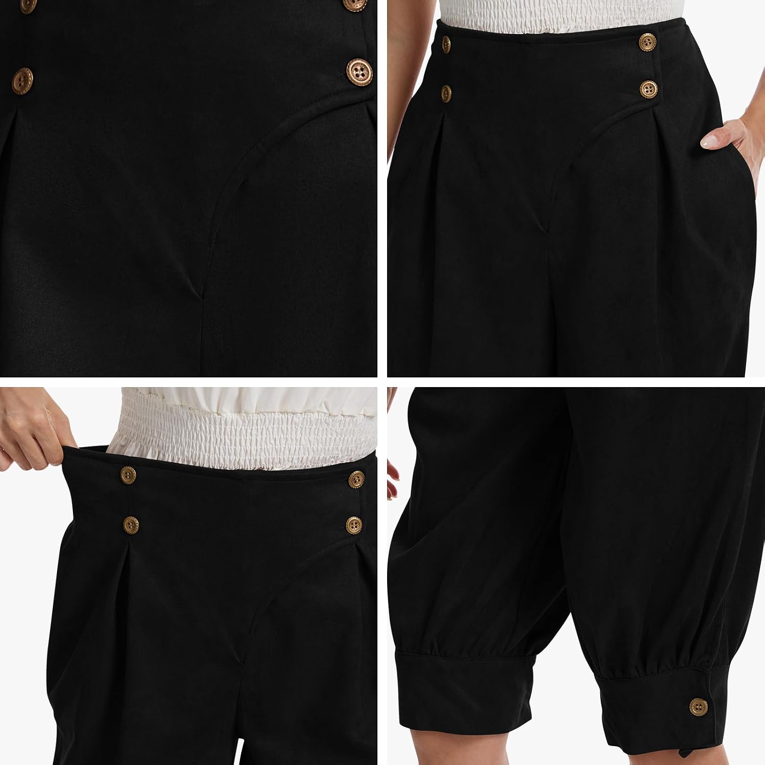 ATENTO Women's Renaissance Pants Harem Shorts, Medieval Suede Lantern Pants with Side Pockets for Halloween, Pirate Costume
