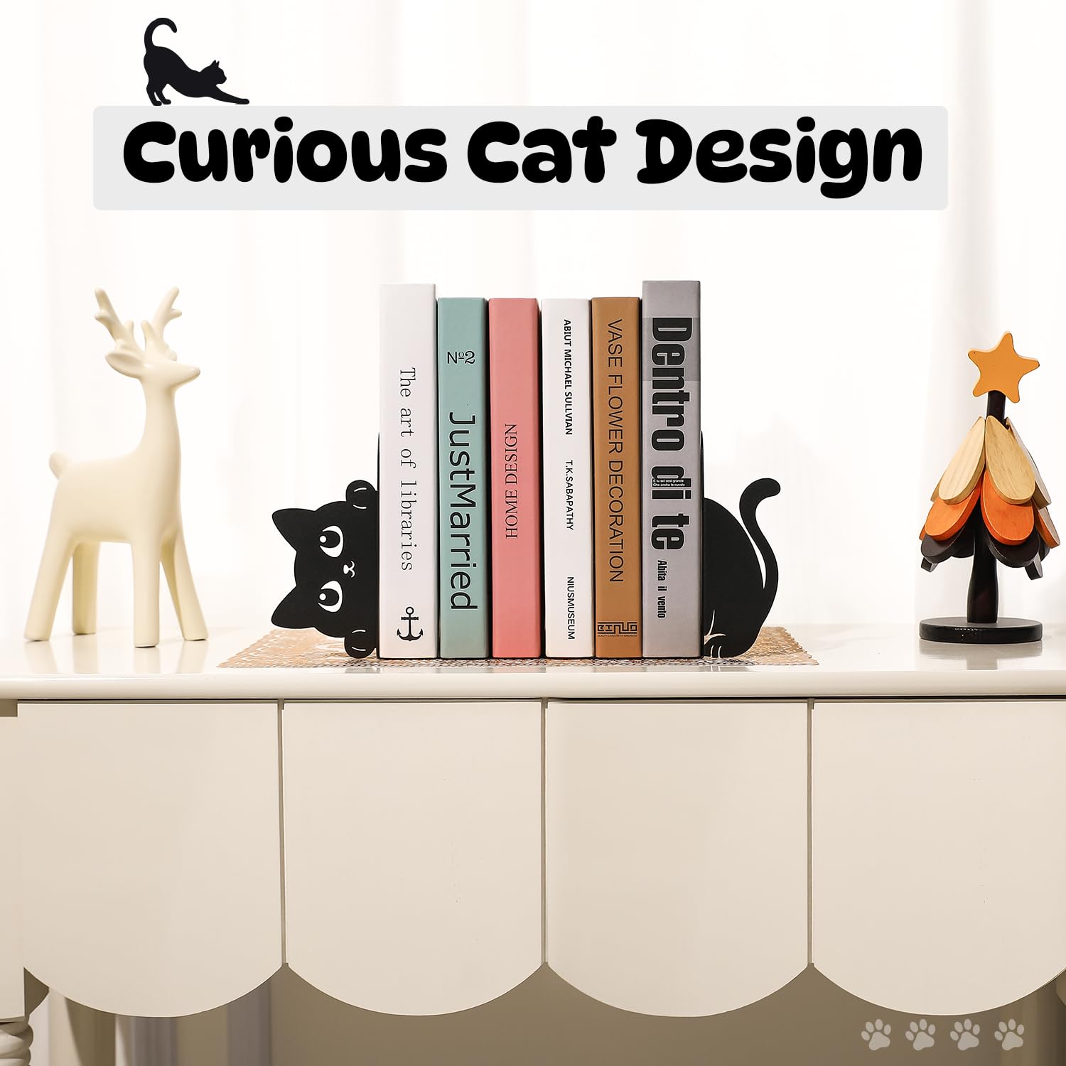 Sujetalibros de Metal con Gato Asomado Juego de 2, Sujetalibros Decorativos para Estantes, Librerías, Oficina y Escritorio, Regalo para Amantes de los Gatos y los Libros