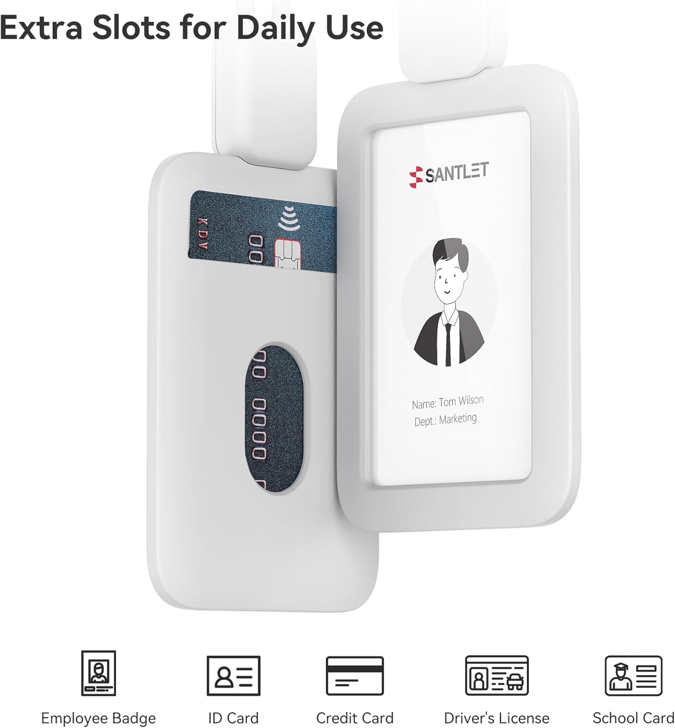 Premium ID Badge Holder with Lanyard, Retractable Badge Reel, Safety Breakaway Buckle, 2 Card Slots Soft Silicone ID Card Holder Vertical for Office Staff Teachers Employees Gray - Image 6