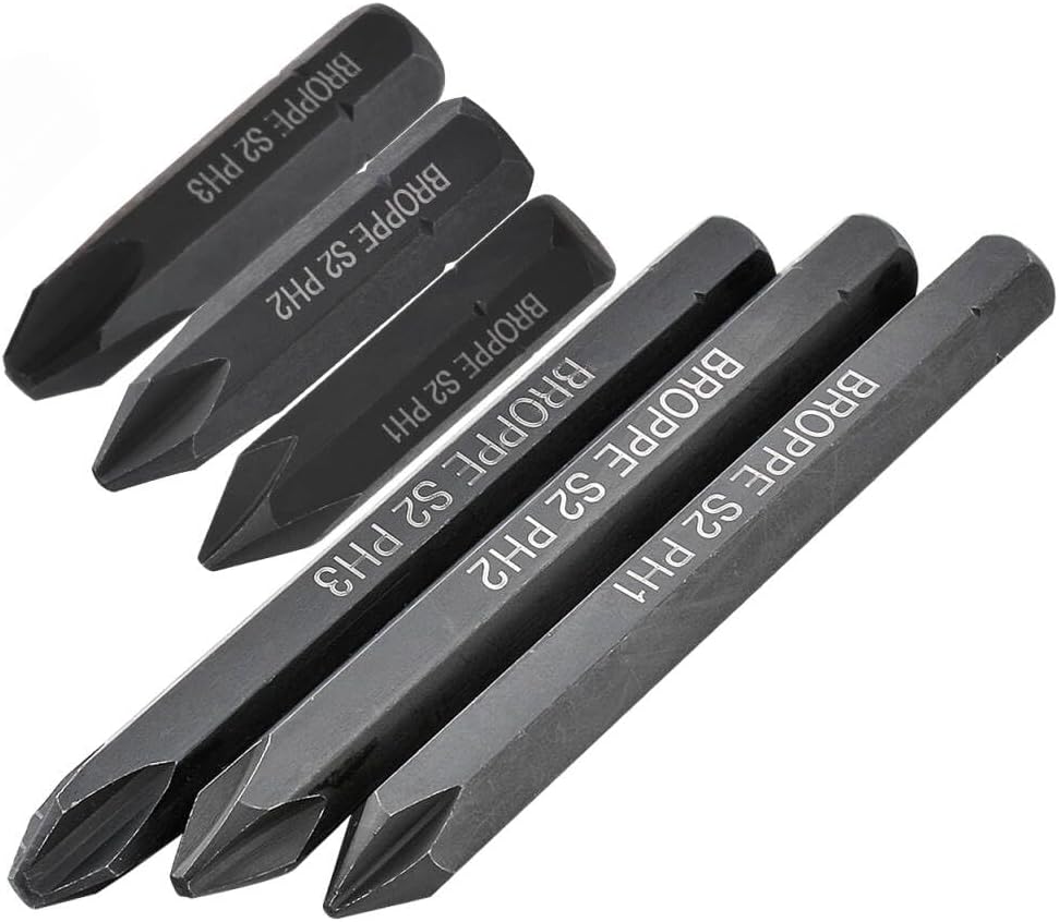 6 Pcs Cross Head Screwdriver Bits Set, 5/16" Hex Shank PH1 PH2 PH3 Magnetic Phillips Cross Screwdriver Chrome vanadium Steel - 3 Pcs 36mm Lenght + 3 Pcs 80mm Lenght