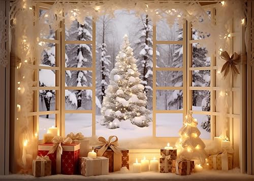 ZZBYSM 7X5FT Christmas Tree Window Outdoor Snow Light Winter Bedroom Decoration Party Supplies Studio Vinyl Photography Backdrop BY195