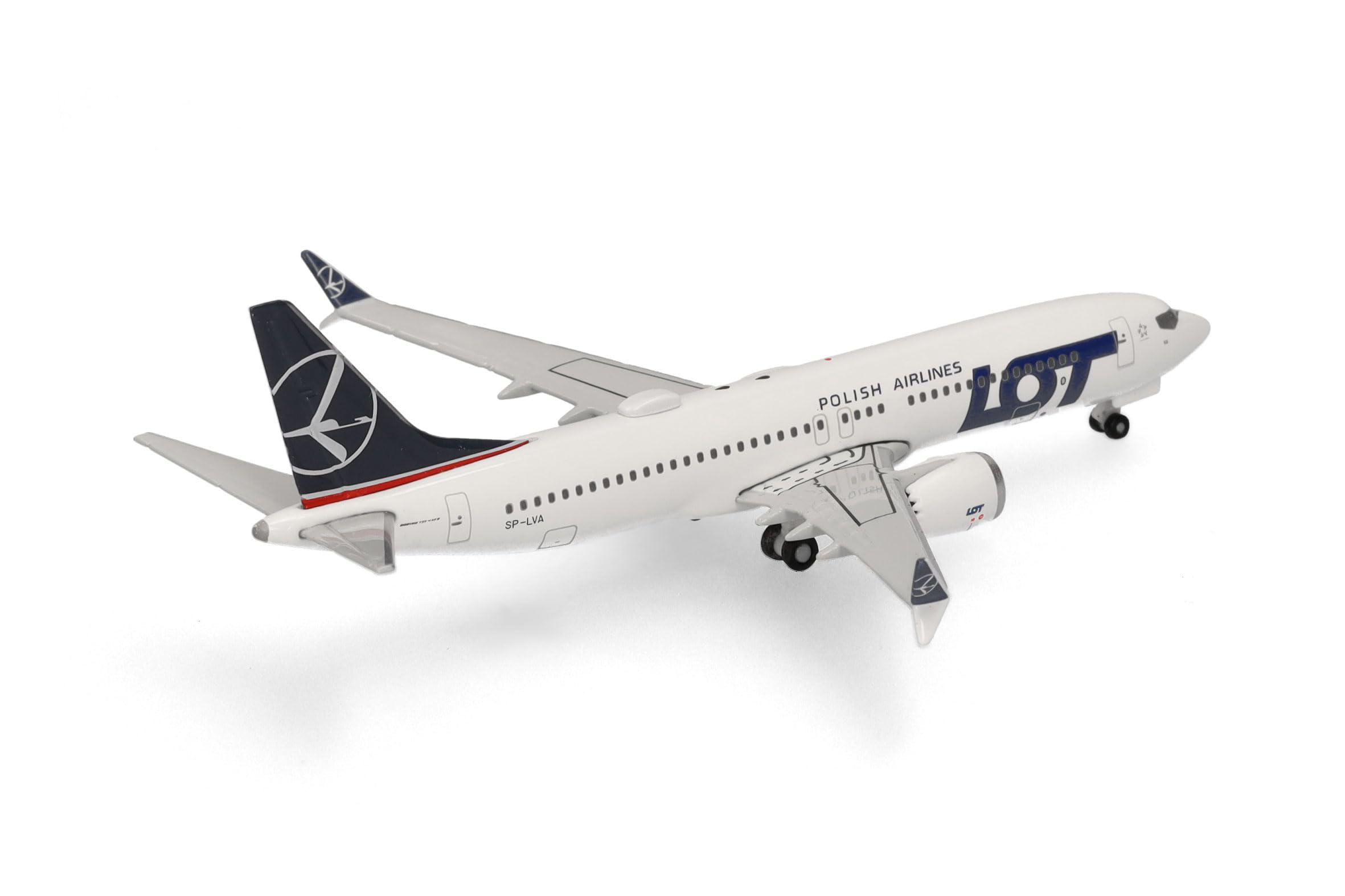 Herpa Miniatura del avión Lot Polish Airlines Boeing 737 MAX 8, Escala 1/500, Modelo prefabricado, maqueta de colleción, modelismo, Avion sin Soporte, Figura Metal