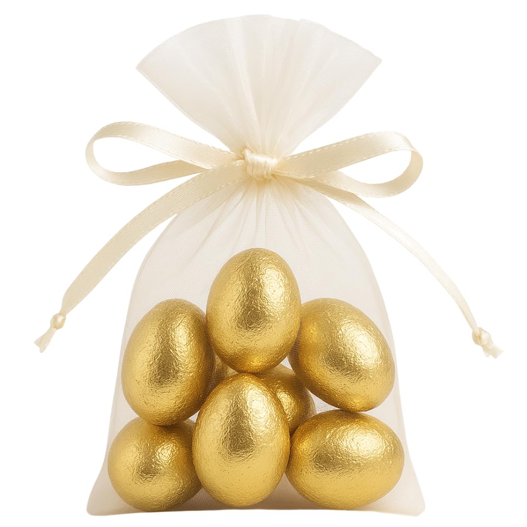 Dupleix - lot de 25 Sacs de 6 Œufs Pralinés Chocolat au Lait sous alu or – Présentés en Sac Organza taille 7 * 9 – Idéal Pâques, Hôtellerie, Cadeaux Invités, Événements