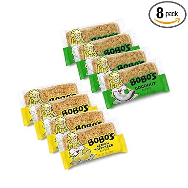 Bobo's Oat Bar Fruit Flavored Multipack, 4 Lemon Poppyseed and 4 Coconut, Great Tasting Healthy Snacks for the Whole Family (8, Fruit Multi)