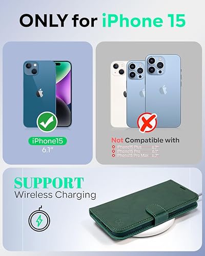 Miniatura 44 de OCASE Funda de piel sintética compatible con iPhone 15, con tarjetero y función atril con bloqueo RFID [carcasa interior de TPU a prueba de golpes]