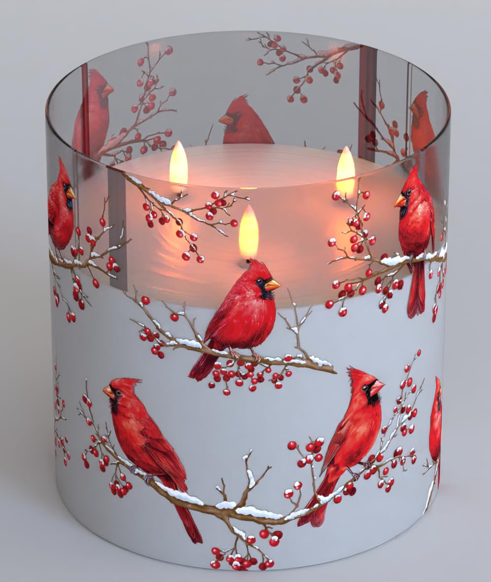 Extra Large Flameless Candles with 3 Wicks, 6"x6" Glass Battery Operated