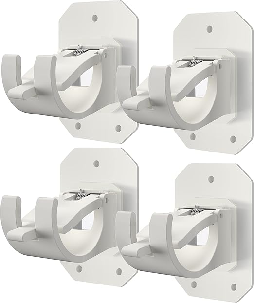 4PCS Upgraded No Drill Curtain Rod Bracket No Drilling Curtain Rod Holders Self Adhesive Curtain Rod Hooks Nail Free Adjustable No Screw Curtain Hangers Suitable for 0.78~1.57inch Curtain Rod