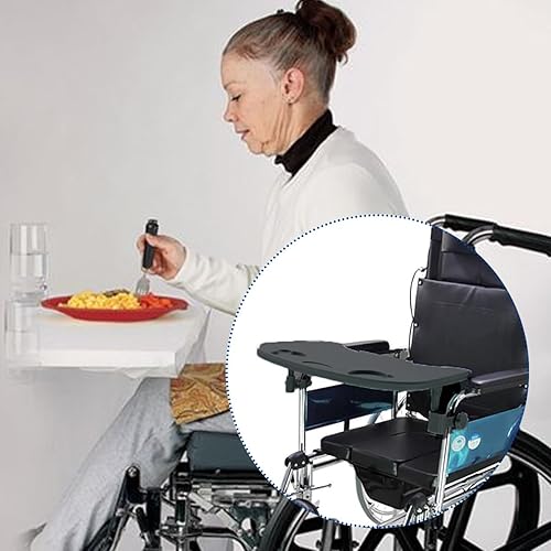 Miniatura 6 de Mesa de bandeja para silla de ruedas, mesa extraíble para silla de ruedas, mesa de regazo para pacientes lactantes, se adapta a brazos de silla de