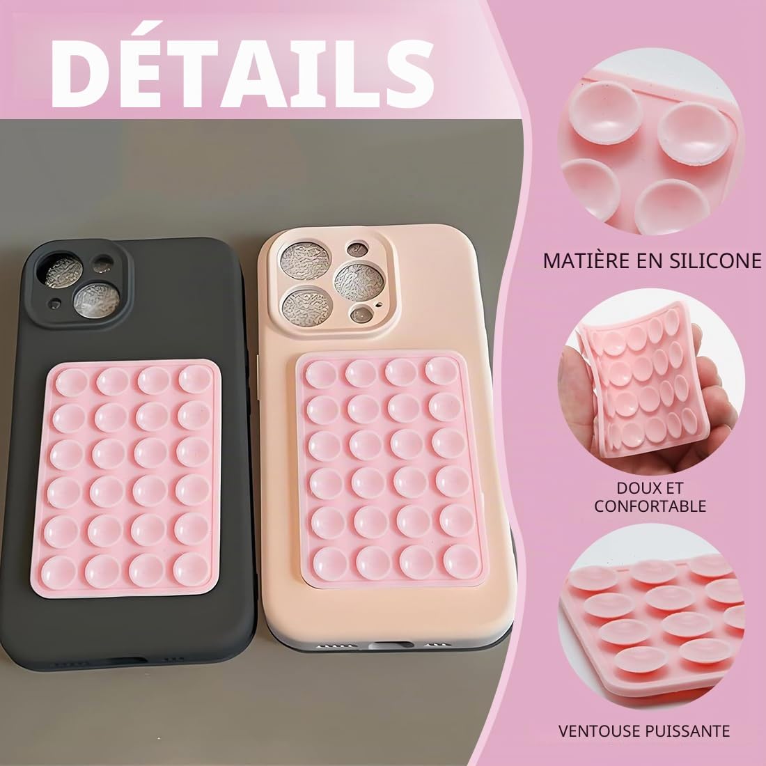 Ventouse Téléphone 2 Pièces En Silicone, Support Mains Libres 8Cm X 5.5Cm Pour Miroir Et Douche